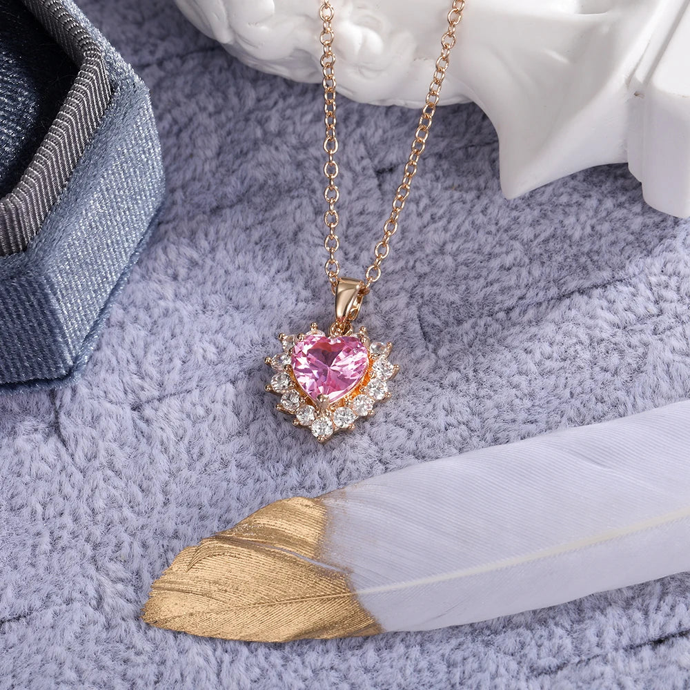 EFLAVOUR™ Gorgeous Pink Color Heart Pendant Necklace for Women