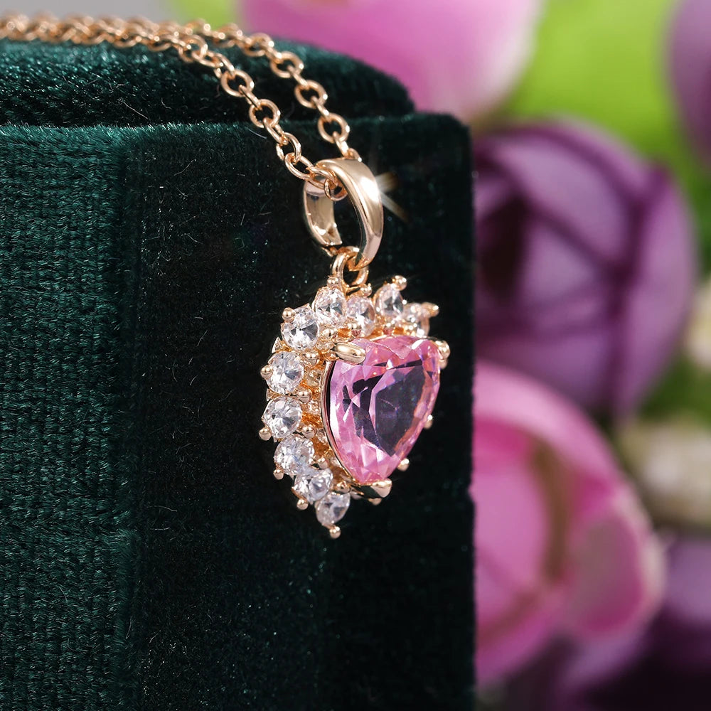 EFLAVOUR™ Gorgeous Pink Color Heart Pendant Necklace for Women