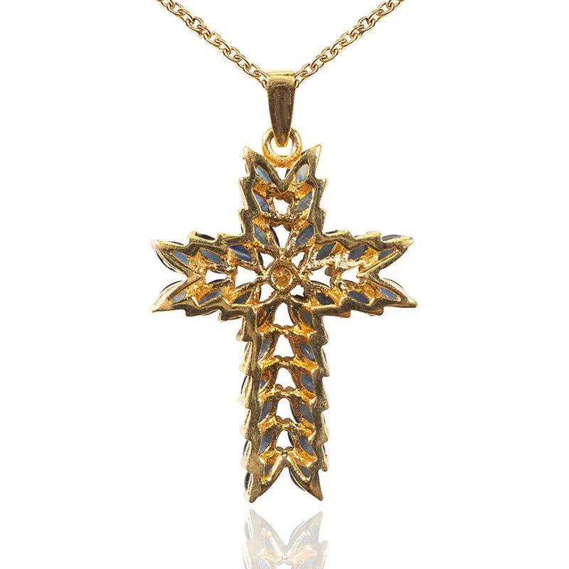 EFLAVOUR™Luxury AAA Navy Color Cubic Zircon Cross Pendant Necklaces