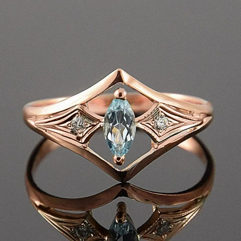 EFLAVOUR™ Elegant Rose Gold Women Rings with Marquise Blue Cubic Zirconi