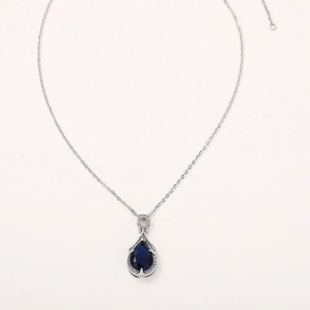 EFLAVOUR™ Luxury Temperament Blue Pear Cubic Zirconia Pendant Necklac