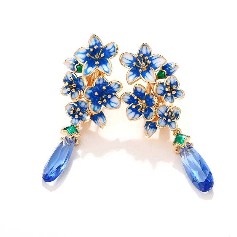EFLAVOUR™ Aesthetic Blue Flower Enamel Earrings